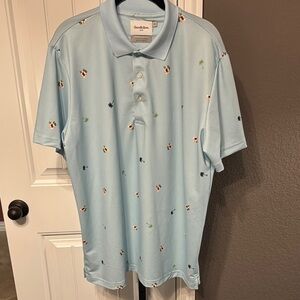 Goodfellow & Co Blue Polo Shirt with Short Sleeves and Tropical Pattern